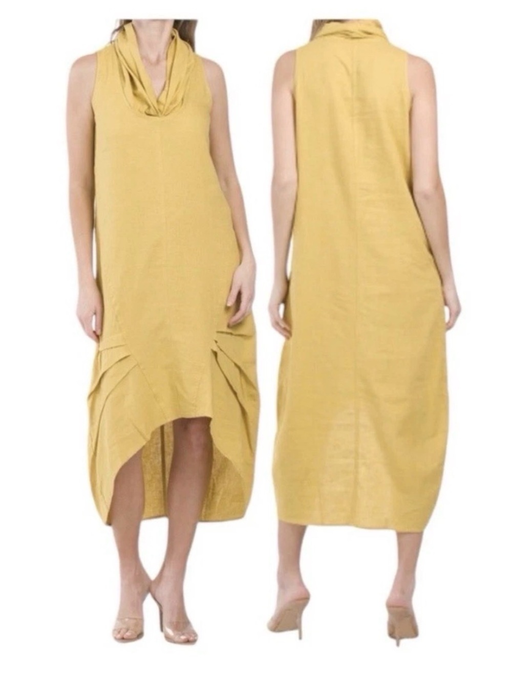 Cynthia Rowley Sleeveless High-Low Cowl Neck Dress in Mustard